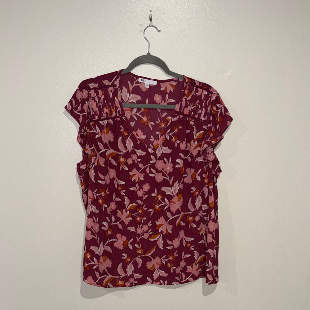 DR2 Burgundy Floral Blouse
